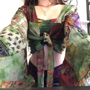 Women's Green and Khaki Crop-top